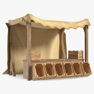 Wooden Market Stall with Beige Awning