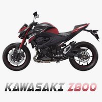 Motorcycle Kawasaki Z800 Red 3D Model