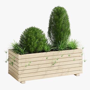 wooden pine trough planter 3D model