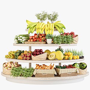 3D A display case in a supermarket with fruits and vegetables model