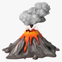 Gray Stylized Erupting Volcano with Lava and Smoke