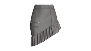 3D Girls Ruffled-Hem Leather Mini Skirt