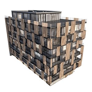 3D Modern residential building 04 at night