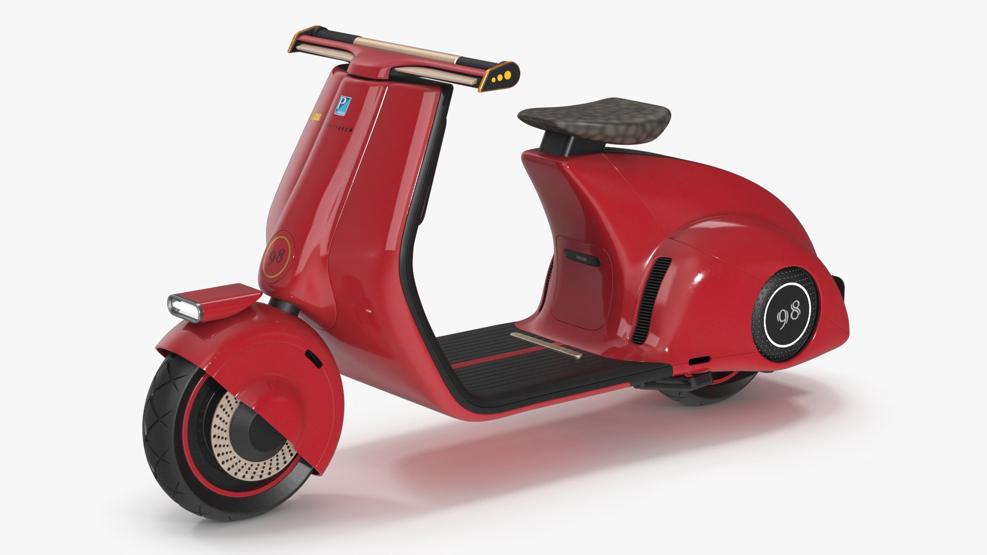 Concept Red Electric Scooter Vespa 98 Lights On 3D model preview