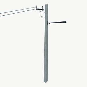 3D Electric Pole With Light model