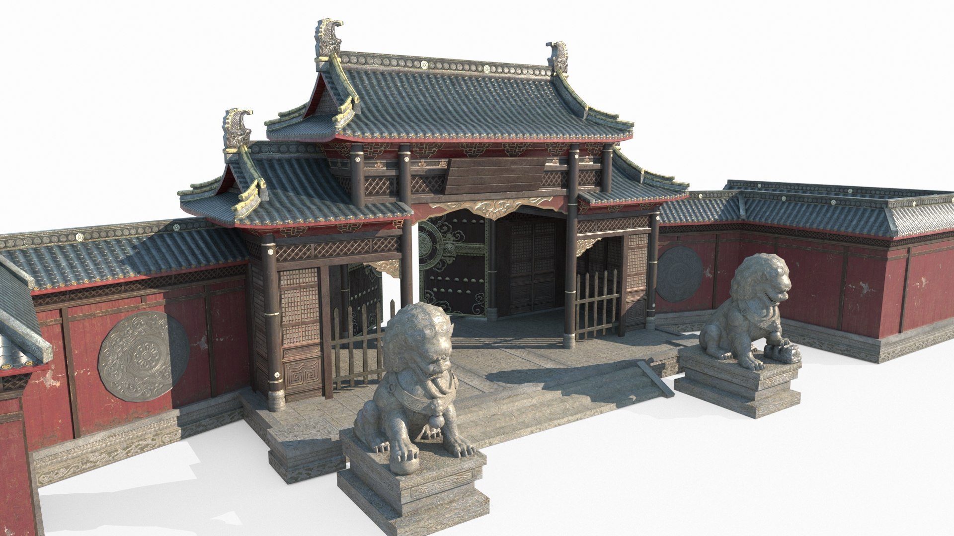 Ancient asian architecture courtyard gate 3d model https p turbosquid