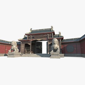 Ancient Asian Architecture Courtyard Gate 3D model