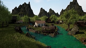 3D model Rivervale Hollow  Handcrafted Medieval River Village Environment