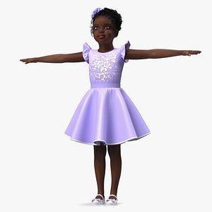 3D Black Child Girl Party Style Rigged