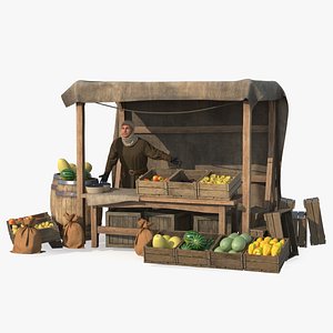 Medieval Merchant with Market Stall model