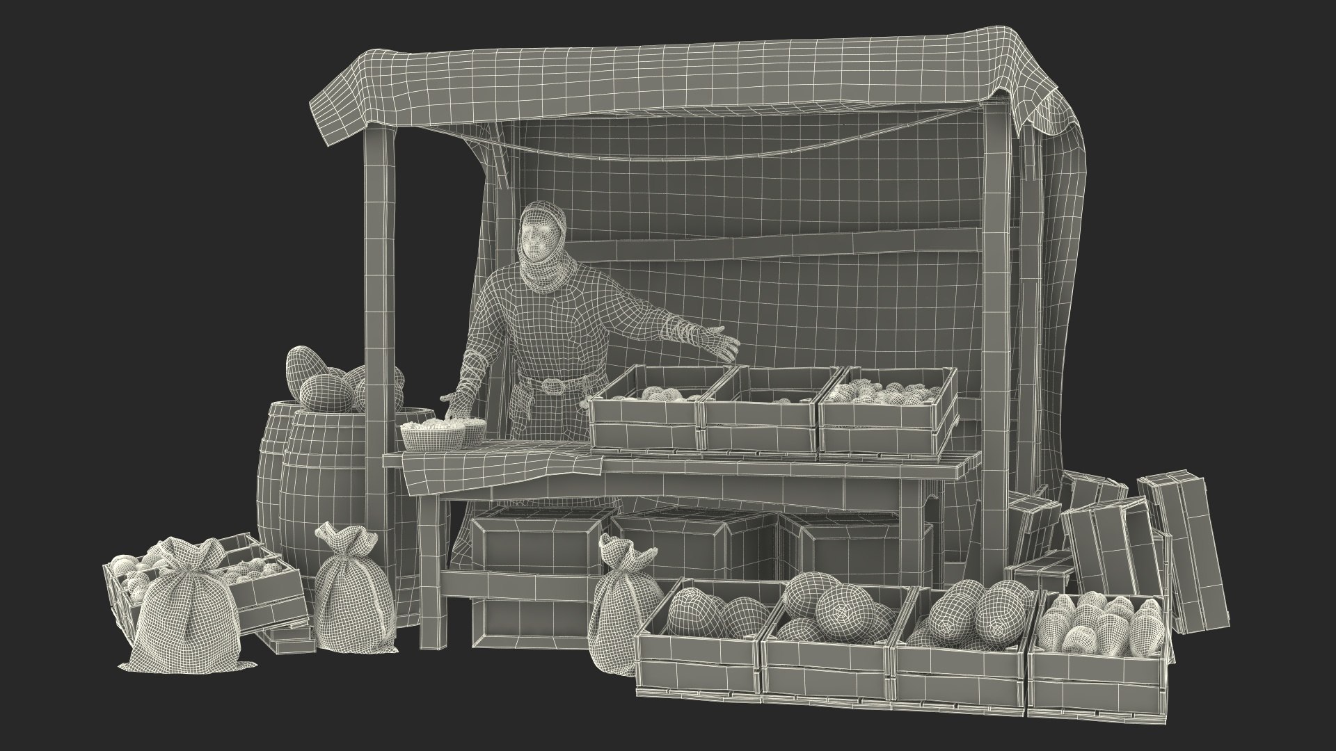 Medieval Merchant With Market Stall Model - TurboSquid 2282241