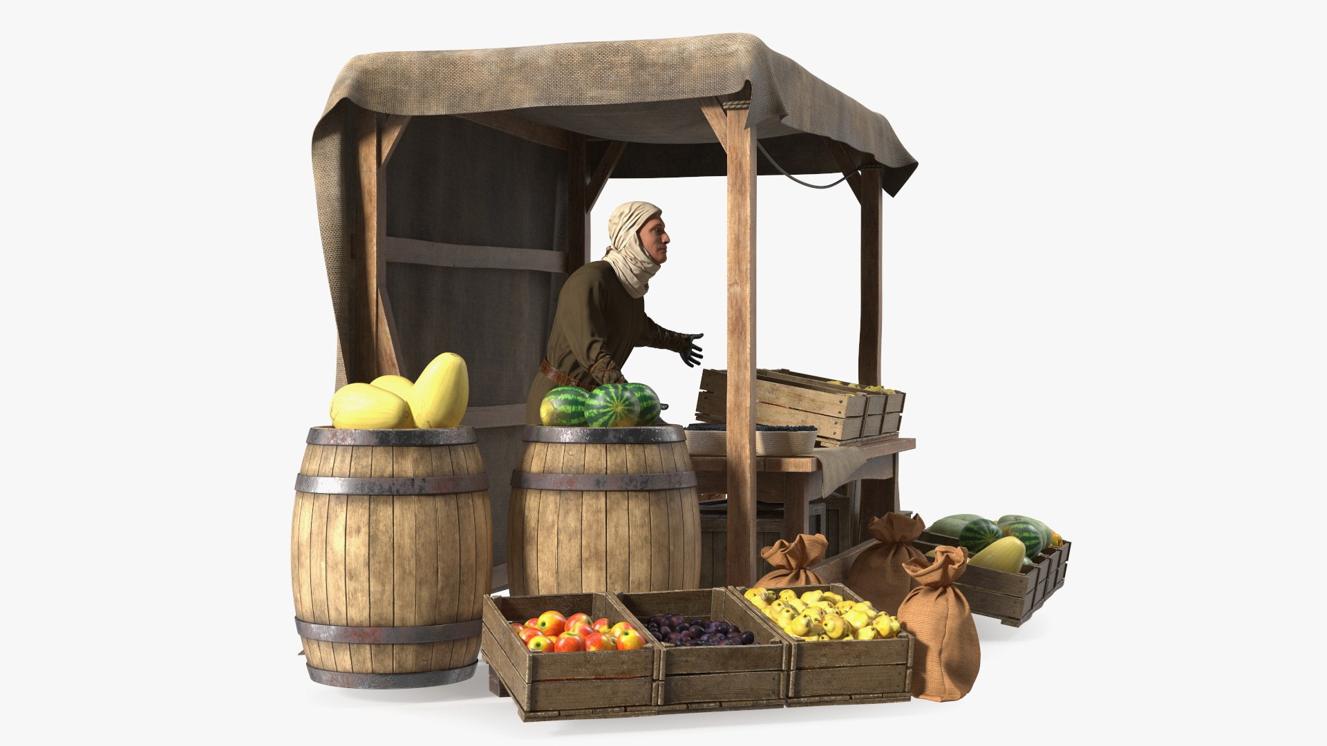 Medieval Merchant With Market Stall Model - TurboSquid 2282241