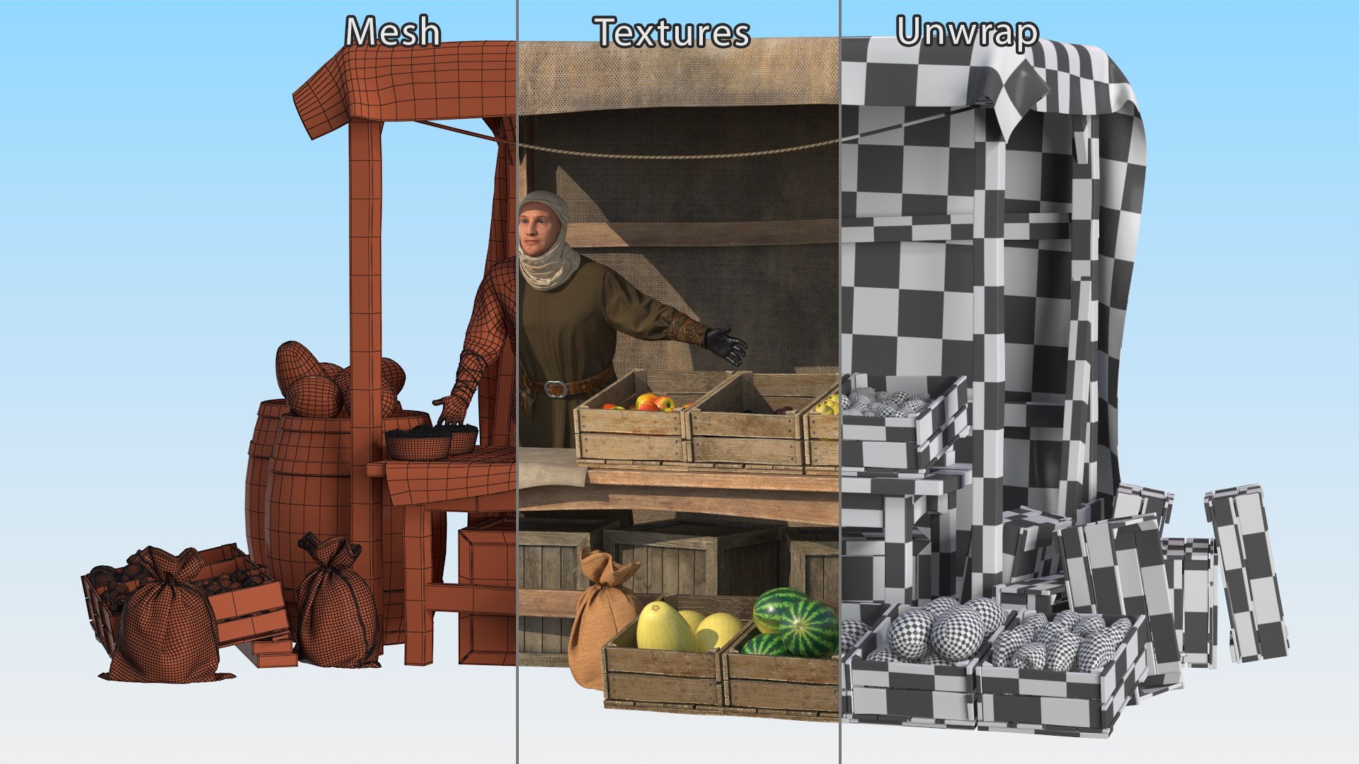 Medieval Merchant With Market Stall Model - TurboSquid 2282241