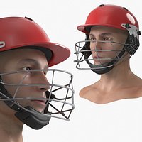 Cricket Helmet on Man Head with Face Guard