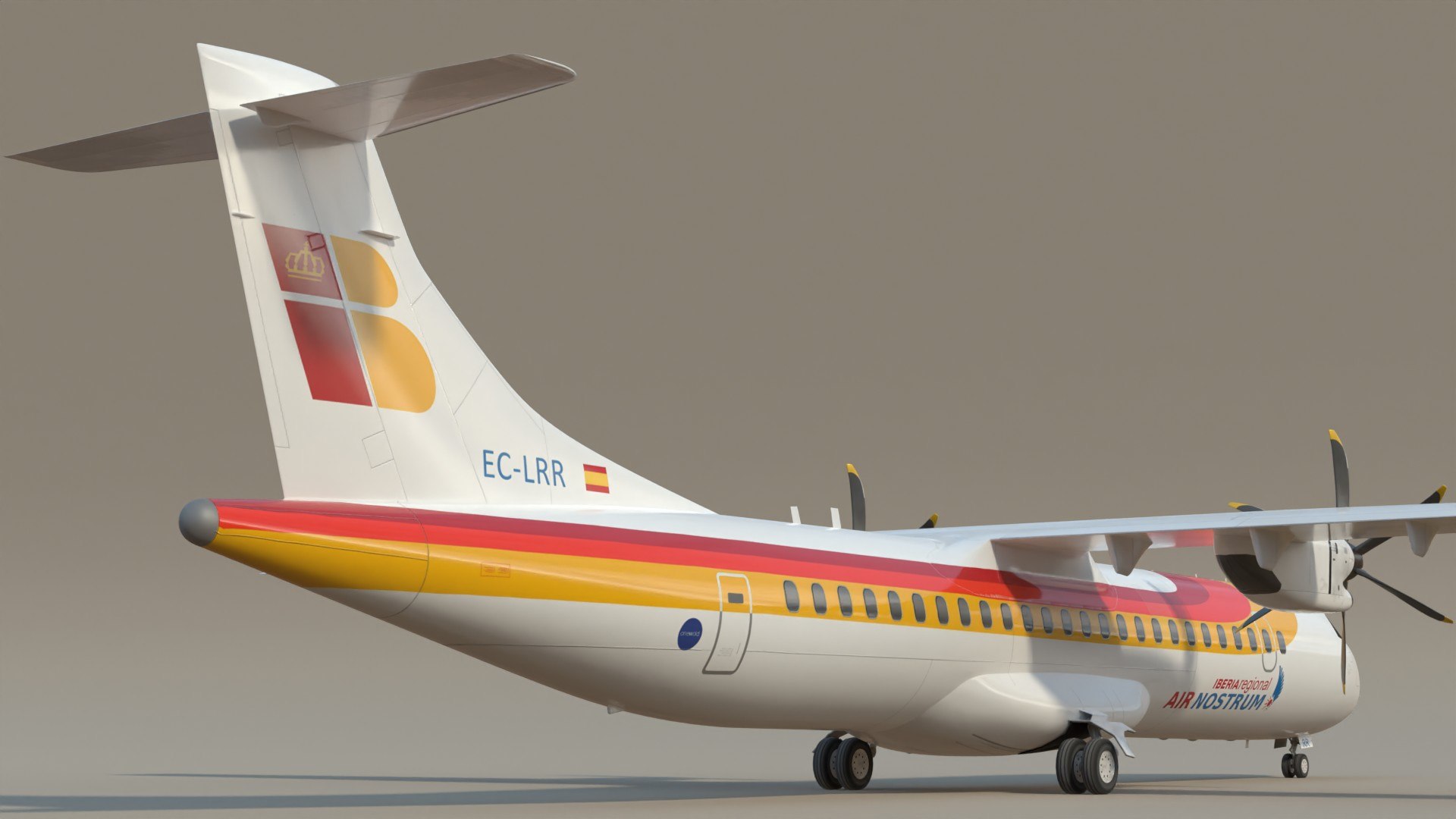 Iberia ATR72 SC model https://p.turbosquid.com/ts-thumb/t5/YwkrHD/Vb/at7ibclpr6/jpg/1722171254/1920x1080/fit_q87/81c28efed028a51d25baefa3a6e335013b4408d7/at7ibclpr6.jpg