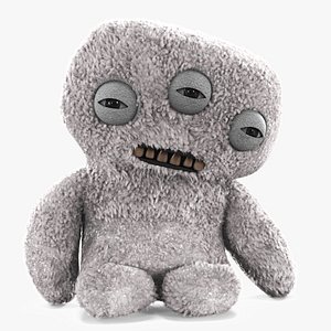 3D Plush Toy Alien with Three Eyes Gray Fur Rigged model