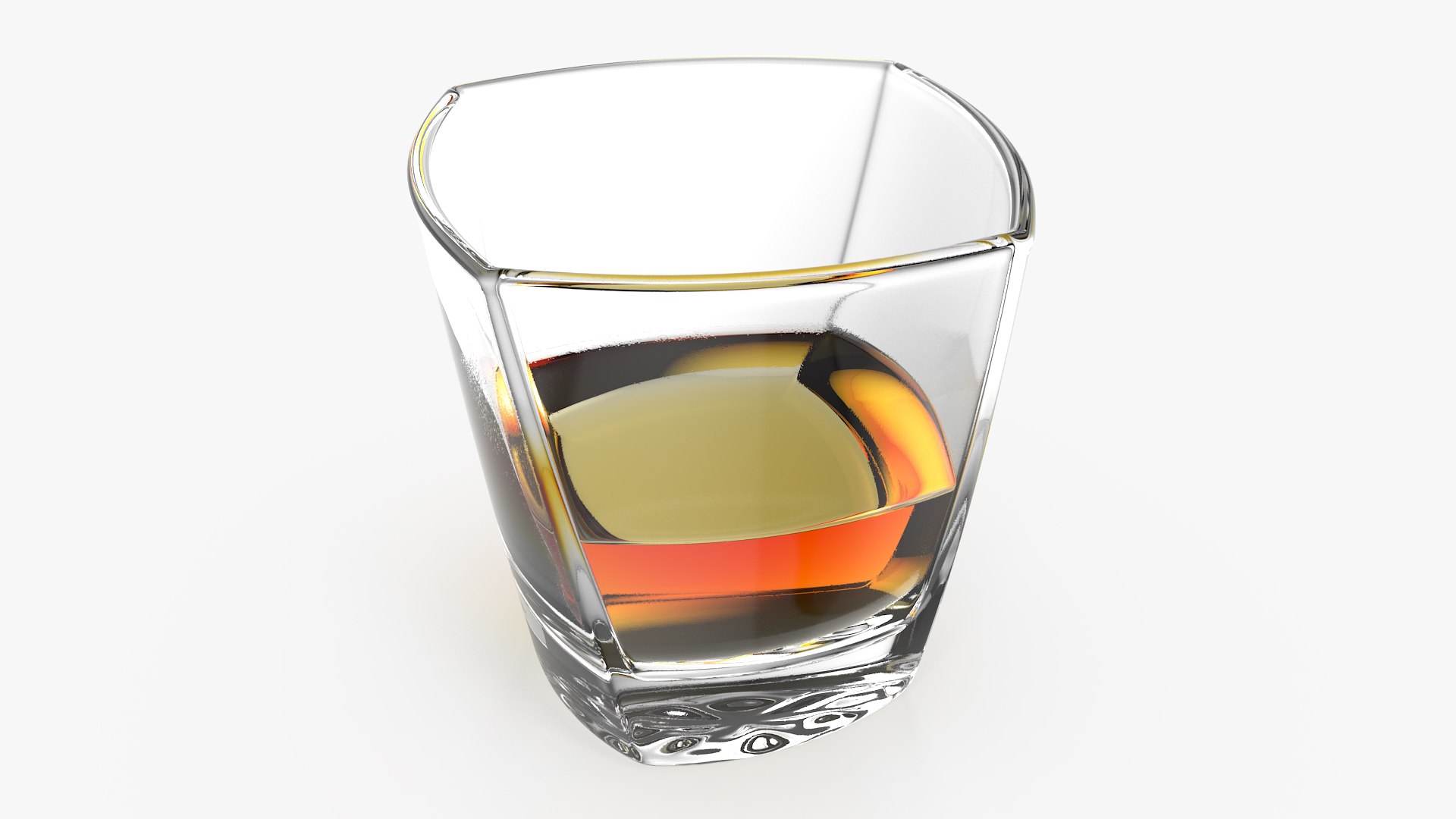 Square Twisted Rocks Glass With Whiskey 3D model preview