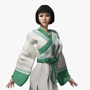 Realistic Asian Woman Kimono Character Traditional  3D Model