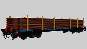 Indonesian Flatcar With Rail Cargo 3D model