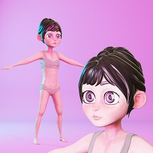 Stylized Cartoon Kid Girl 3D model