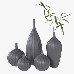3D Ceramic dark vase set with plants