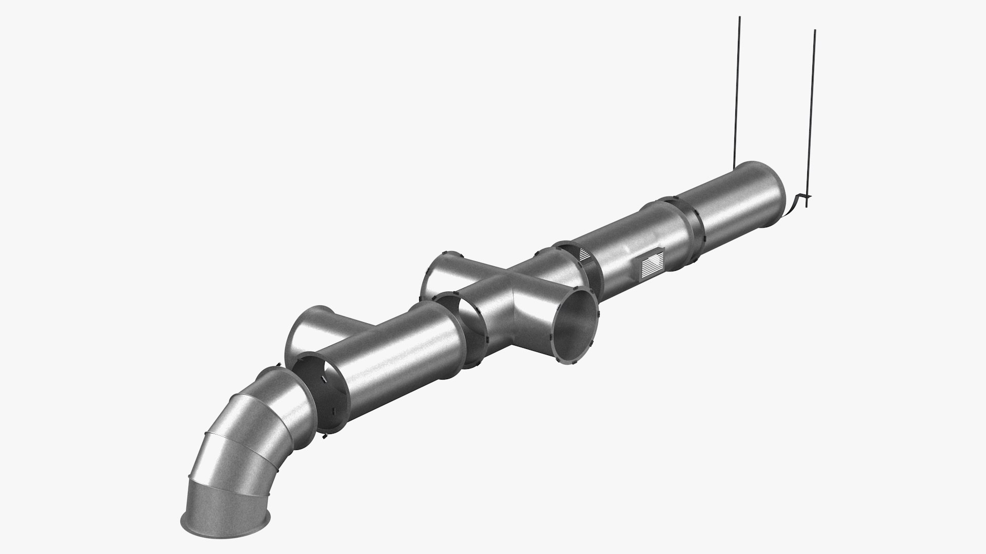 Ventilation Shaft Pipe System Components 3D model preview