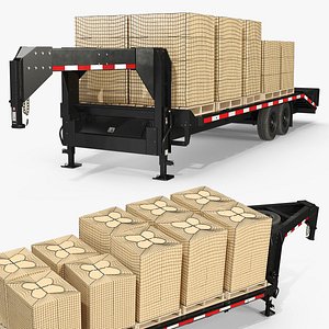 Flatbed Freight Trailer Carrying Boxed Cargo Black 3D model