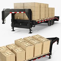 Flatbed Freight Trailer Carrying Boxed Cargo Black