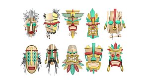 3D 10 Tribal Masks Cartoon Collection - Costume Character Design model