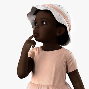 African Baby Girl in Summer Outfit Surprised Fur 3D