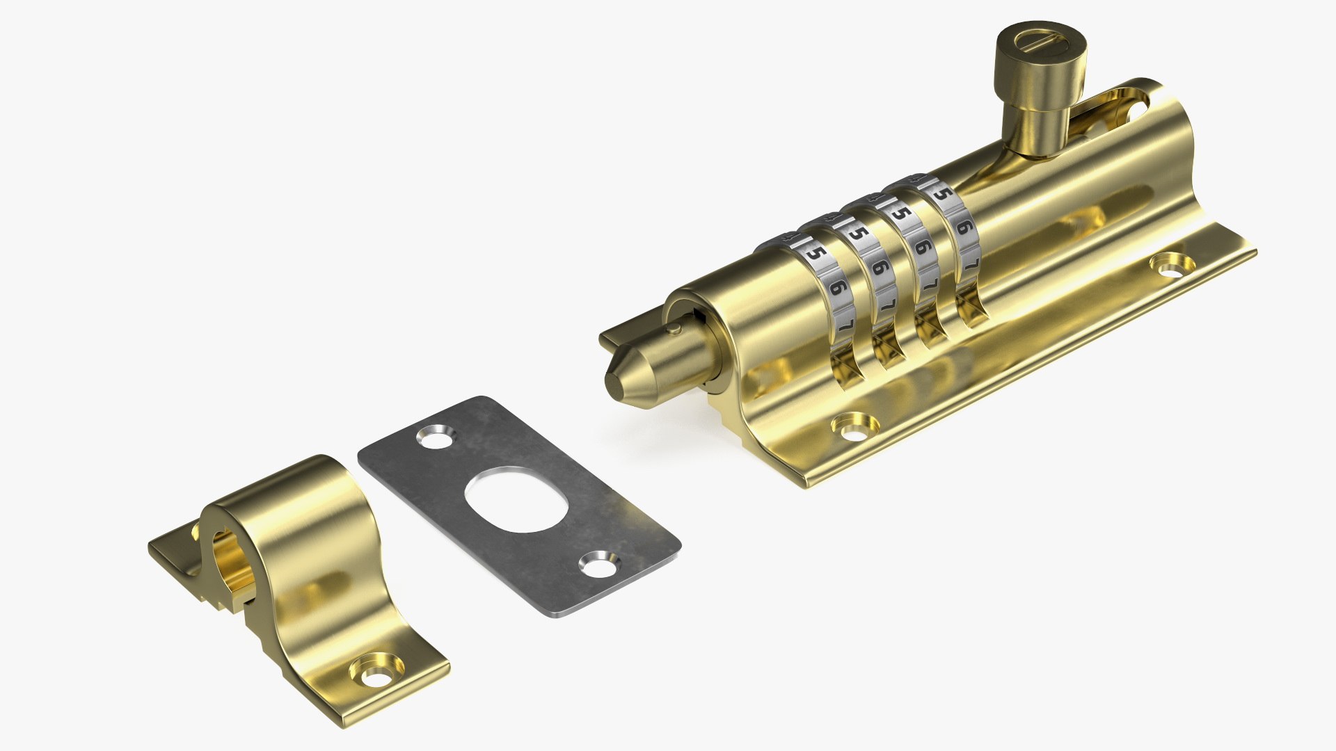 Combi Bolt Door Lock Brass 3D model preview