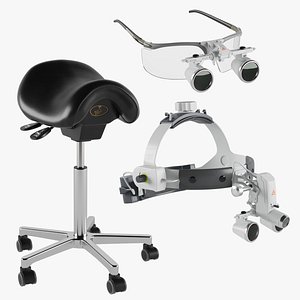 Dental Chair And Binocular Loupes Set 3D model
