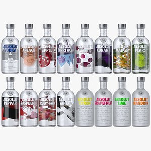 3D absolut vodka flavors bottles