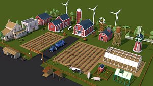 Low Poly Farm House and Animals Pack
