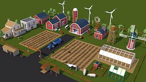 Low Poly Farm House and Animals Pack