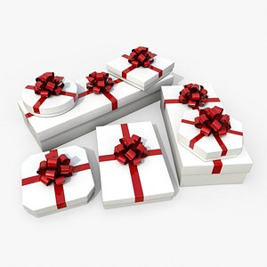 Gift Boxes - Flat Set with Fixed Ribbon Rosette model