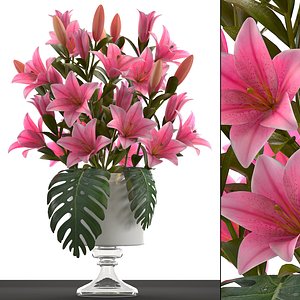3D bouquet pink lilies model