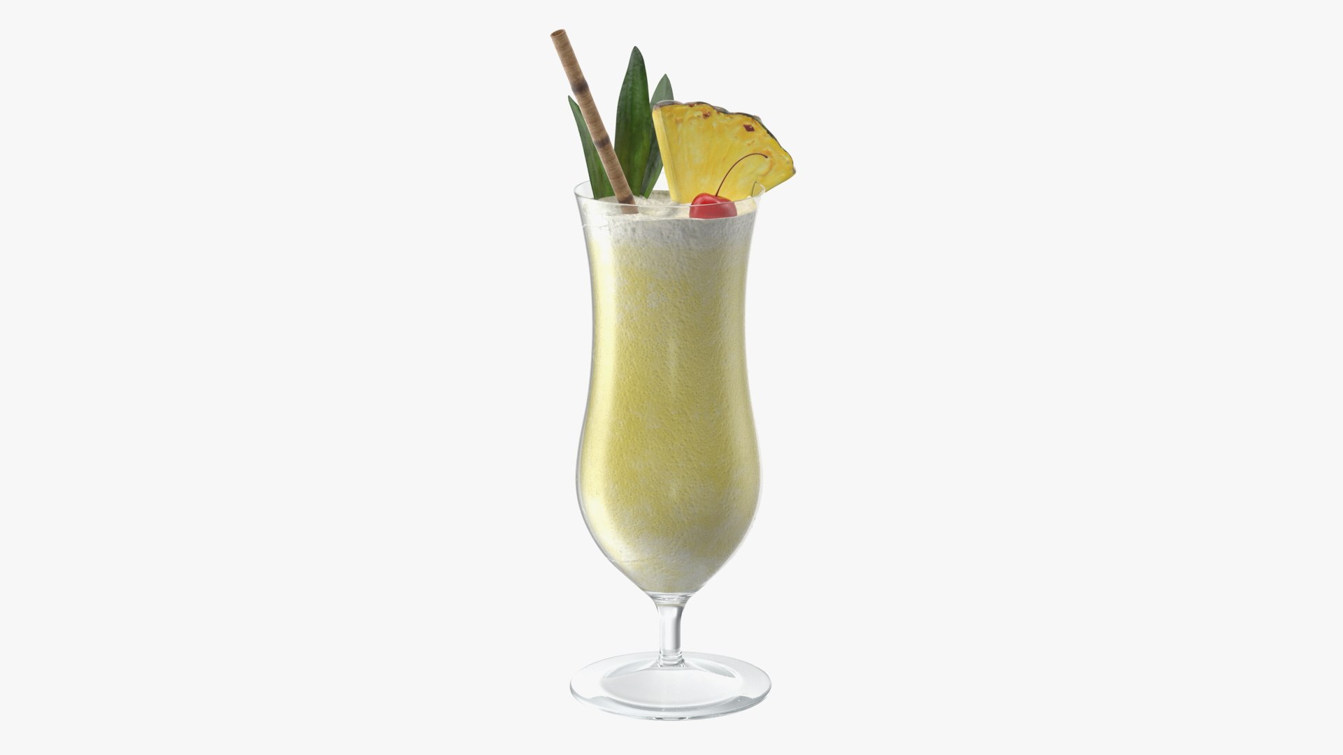 Pina Colada Cocktail with Straw 3D model preview