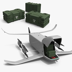 3D Military Cargo Drone with Green Boxes Gray model
