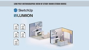 Low poly orthographic view of study room studio house Lumion 11 Low-poly 3D model 3D model