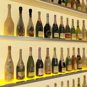 20 champagne bottles 3d model