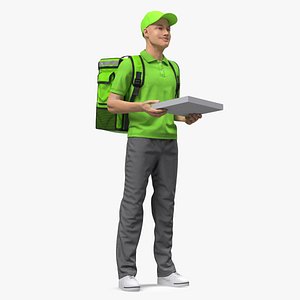 3D Delivery Man with Pizza Box