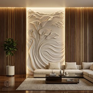 Modern Calla Lily Relief Panel Wall Decor Set STL Mural CNC 330 3D model
