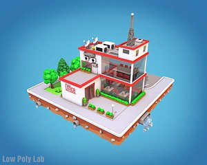 Cartoon City Block Office Parking Low Poly