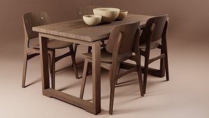 Modern Wood Table with Chairs 3D model