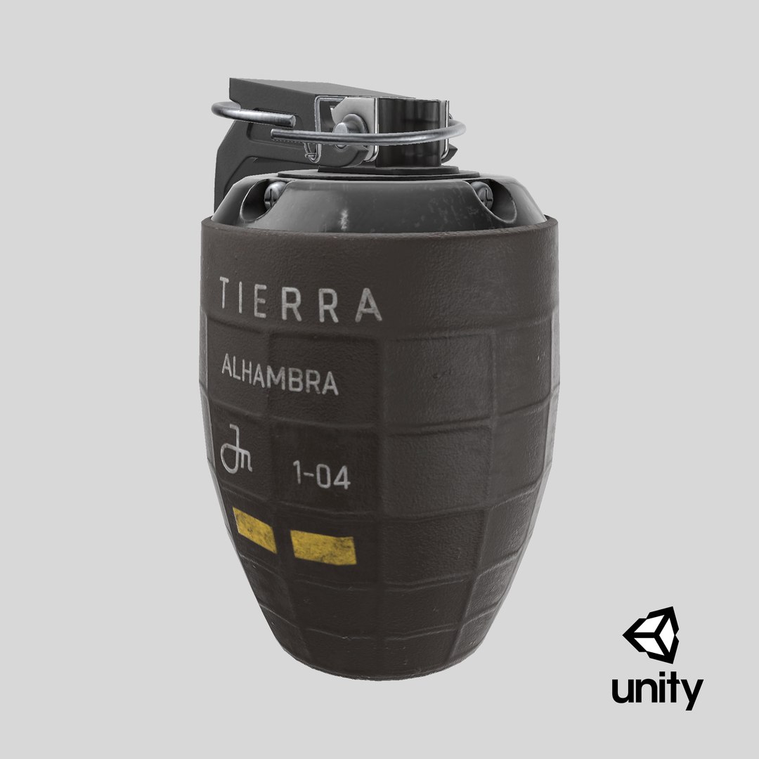 3D Hand Grenade  Alhambra D O M2 https://p.turbosquid.com/ts-thumb/tB/QdyzYT/6H/stemcell_unity_render/png/1718294453/1920x1080/fit_q87/1b723a9446076a183d4d715b60259d02e5918337/stemcell_unity_render.jpg