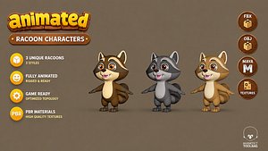 3D Animated Raccoon Game Ready Low-poly 3D model