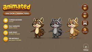 Animated Raccoon Game Ready Low-poly 3D model