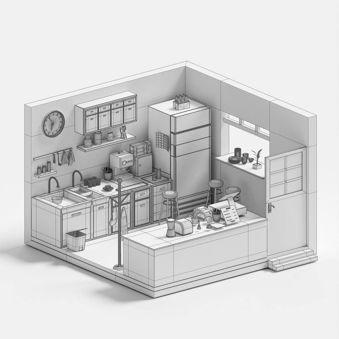 3D Model Kitchen Room Design Layout - TurboSquid 2346523