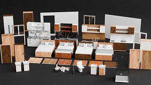 Modern Studio Apartment Furniture Kit Complete Interior Asset Pack 3D model